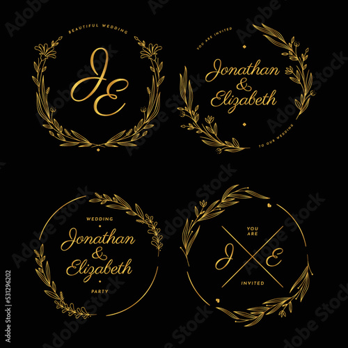 linear flat wedding monograms vector design illustration
