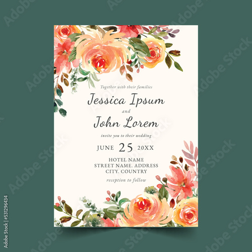 hand painted watercolor boho wedding invitation template vector design illustration