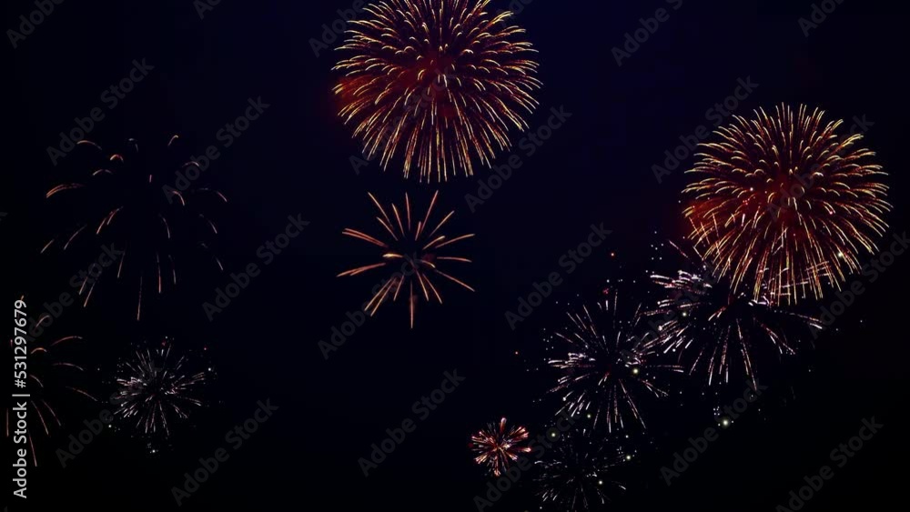 Gleams of colourful fireworks are bursting 4K. loop real fireworks background. Festival Show, Wedding, Confetti, Happy Birthday, Christmas, Diwali, Celebration. New year's eve fireworks celebration Gleams of colourful fireworks are bursting 4K. loop real fireworks background. Festival Show, Wedding, Confetti, Happy Birthday, Christmas, Diwali, Celebration. New year's eve fireworks celebration