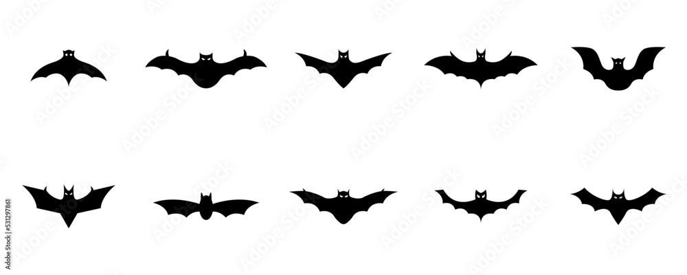 Conjunto de iconos de murciélagos de halloween. Colección de murciélagos de terror de diferentes estilos. Ilustración vectorial Conjunto de iconos de murciélagos de halloween. Colección de murciélagos de terror de diferentes estilos. Ilustración vectorial