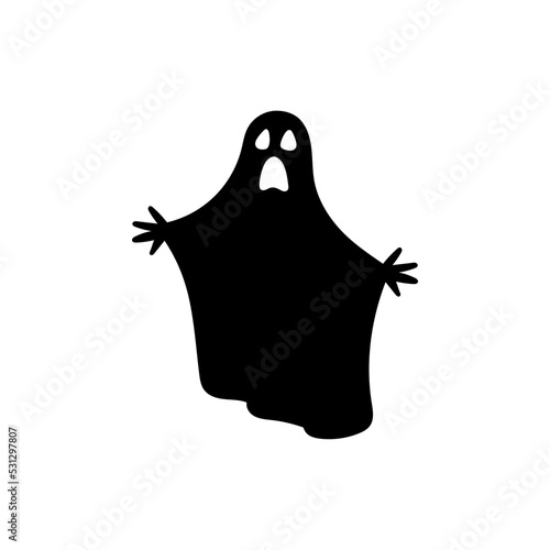 Fantasma de halloween, estilo silueta negro. Fantasma volador. Concepto de miedo y terror. Ilustración vectorial