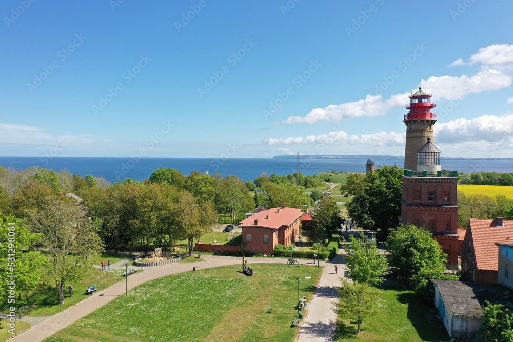 The island Ruegen Germany with many rape fields and lighthouse
