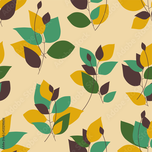 Autumn leaves bouquets seamless pattern. Foliage in fall colors