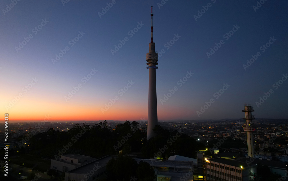 Television Communication tower on sunset, Vila Nova de Gaia, Northern Portugal.