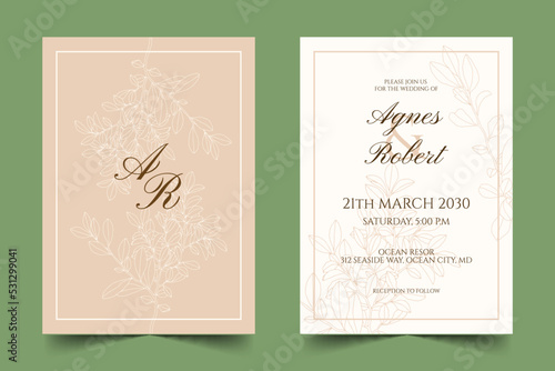 engraving hand drawn minimal wedding invitation template vector design illustration