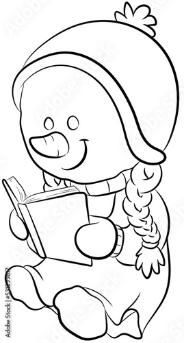 Niedliches Schneemädchen liest ein Buch - Vektor-Illustration