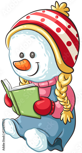 Niedliches Schneemädchen liest ein Buch - Vektor-Illustration