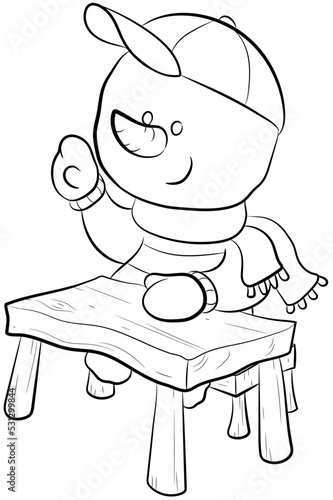 Niedlicher kleiner Schneemann am Schultisch - Vektor-Illustration