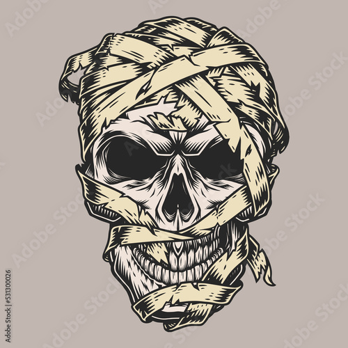 Bandaged skull colorful vintage logotype