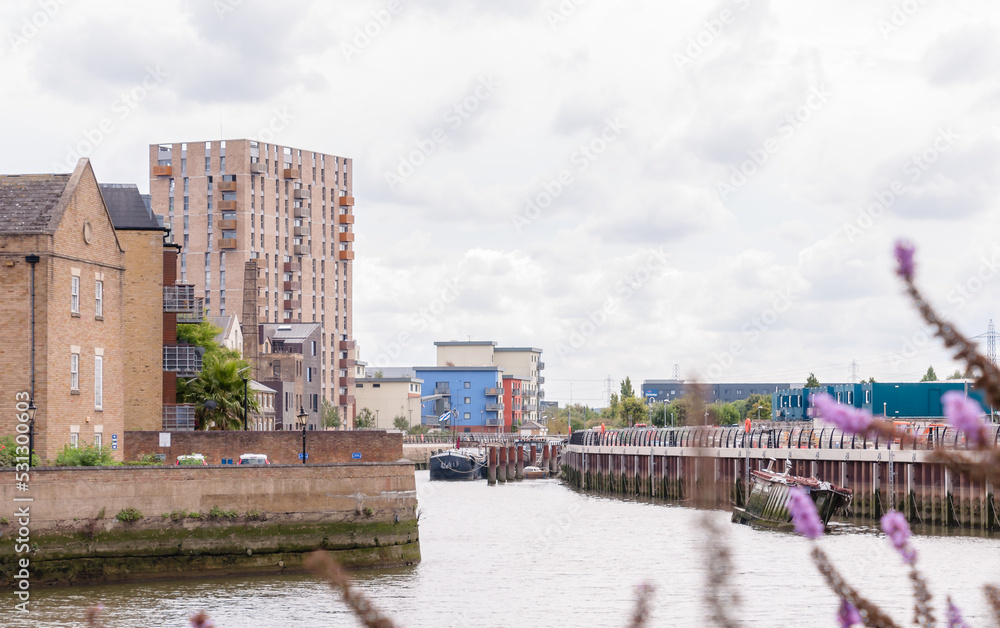 London, England, UK - September 04, 2022: New Homes along the along the River Roding riverside in Barking, East London