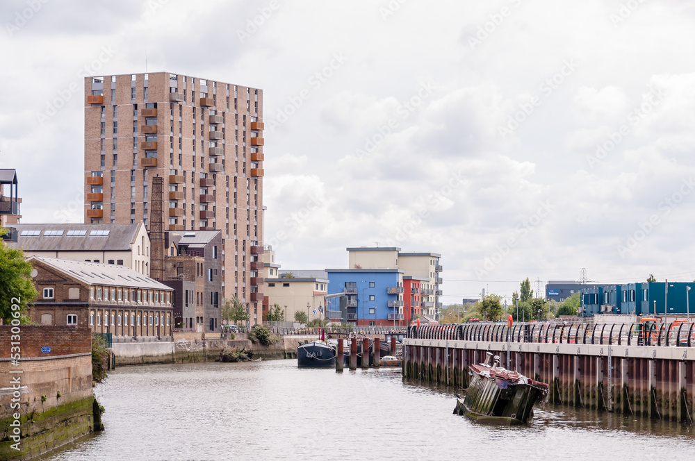 London, England, UK - September 04, 2022: New apartment complex along the Roding Riverside in Barking, East London, UK