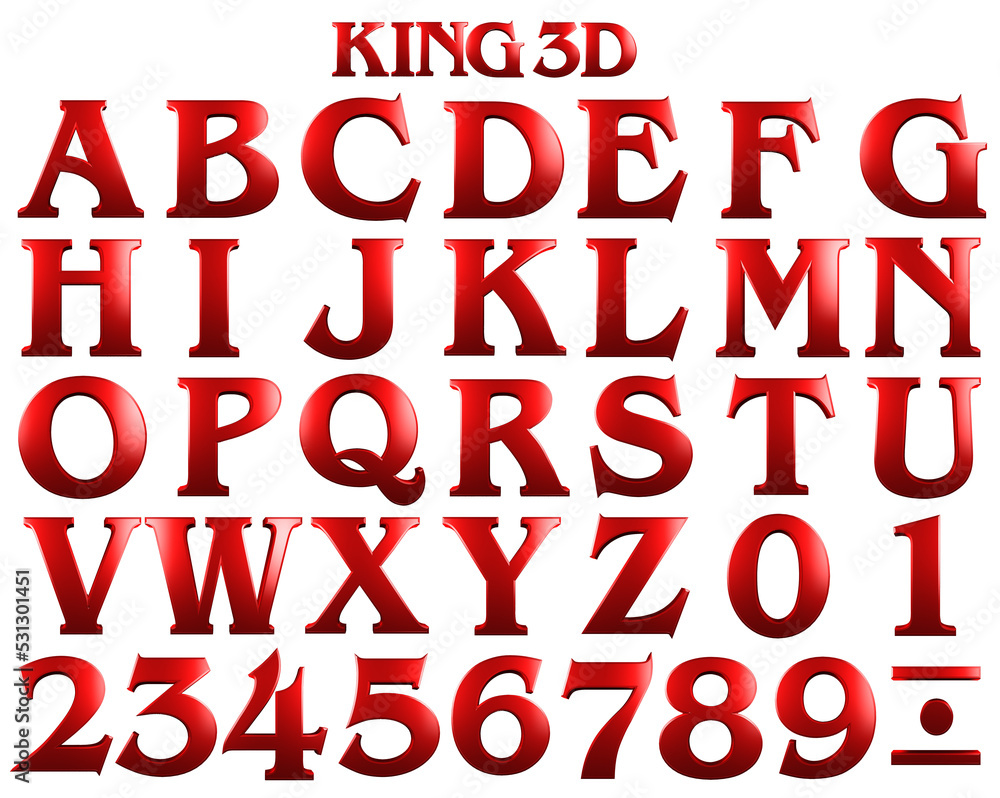King 3d Red alphabet 3d Illustration on transparent background