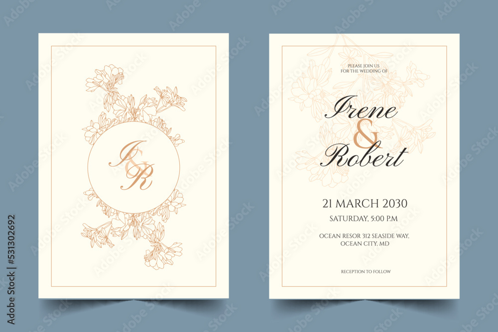 engraving hand drawn floral wedding invitation template vector design illustration