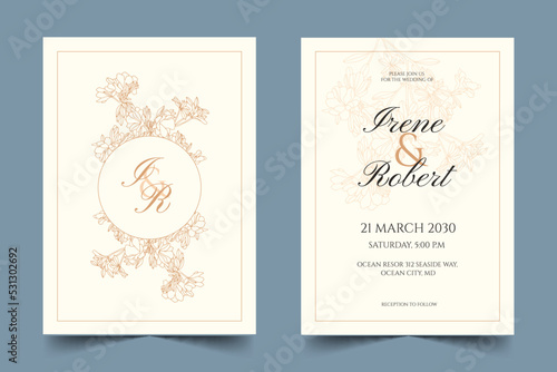 engraving hand drawn floral wedding invitation template vector design illustration