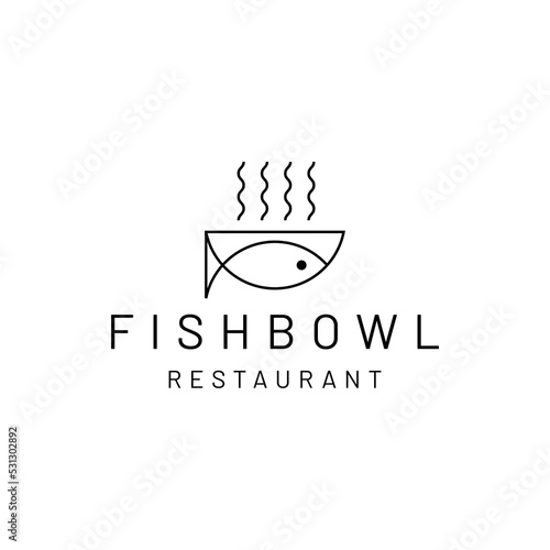 fish bowl line art logo design