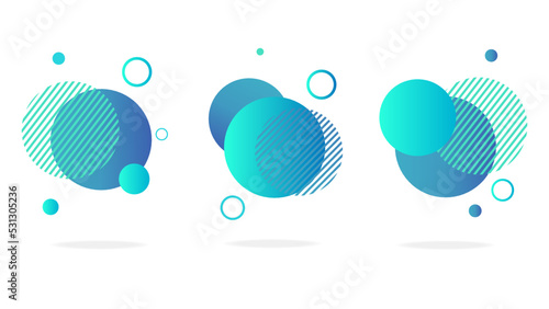 Set of round abstract badges, icons or shapes in mint, green and blue colors.
