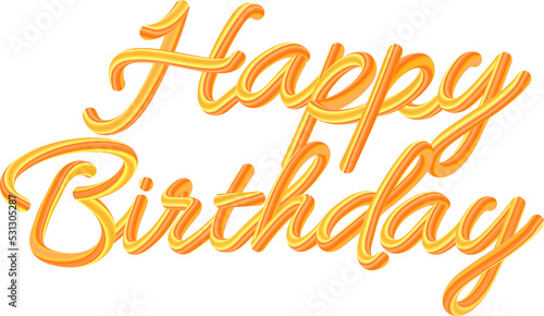 Photography Happy Birthday greeting headline text in yellow orange gold gradient 3d blend bo