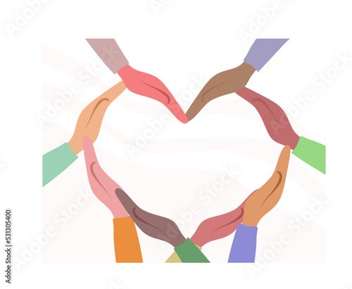 The concept of inclusion, equality and diversity. Multiethnic hands form a heart