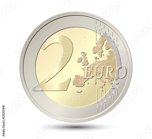 Two euro coin vector illustration isolated on white background.