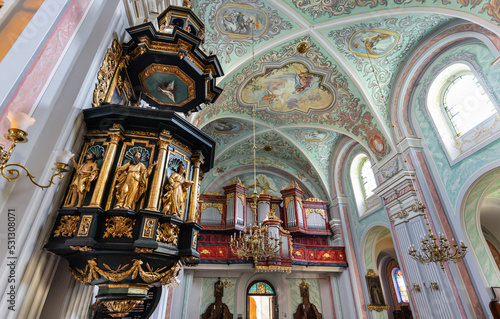 Interior of Our Lady of Dzikow Sanctuary and Dominican order monastery in town quarter of historic center of Tarnobrzeg in Poland photo