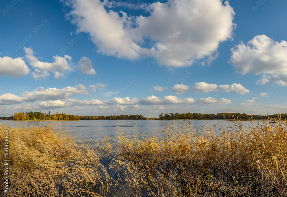 Autumn landscape on Lake Vuoksa in the Leningrad region.