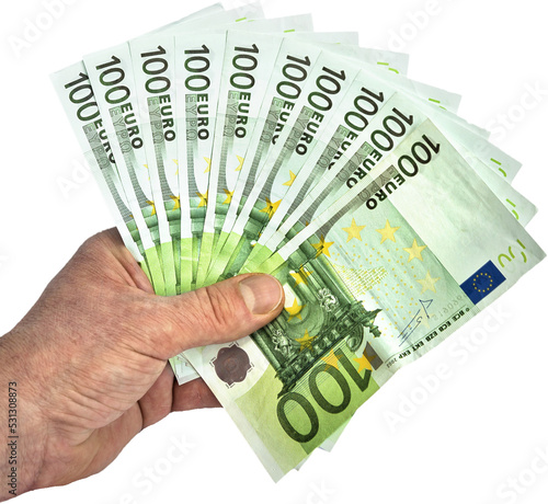 Hand mit 1000 Euro Geldscheinen isoliert © Tom Bayer