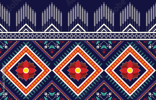 triangle geometric and flower ornament pattern colorful,Tribal ethnic texture style,design for printing on products,background,scarf,clothing,wrapping,fabric,vector illustration.