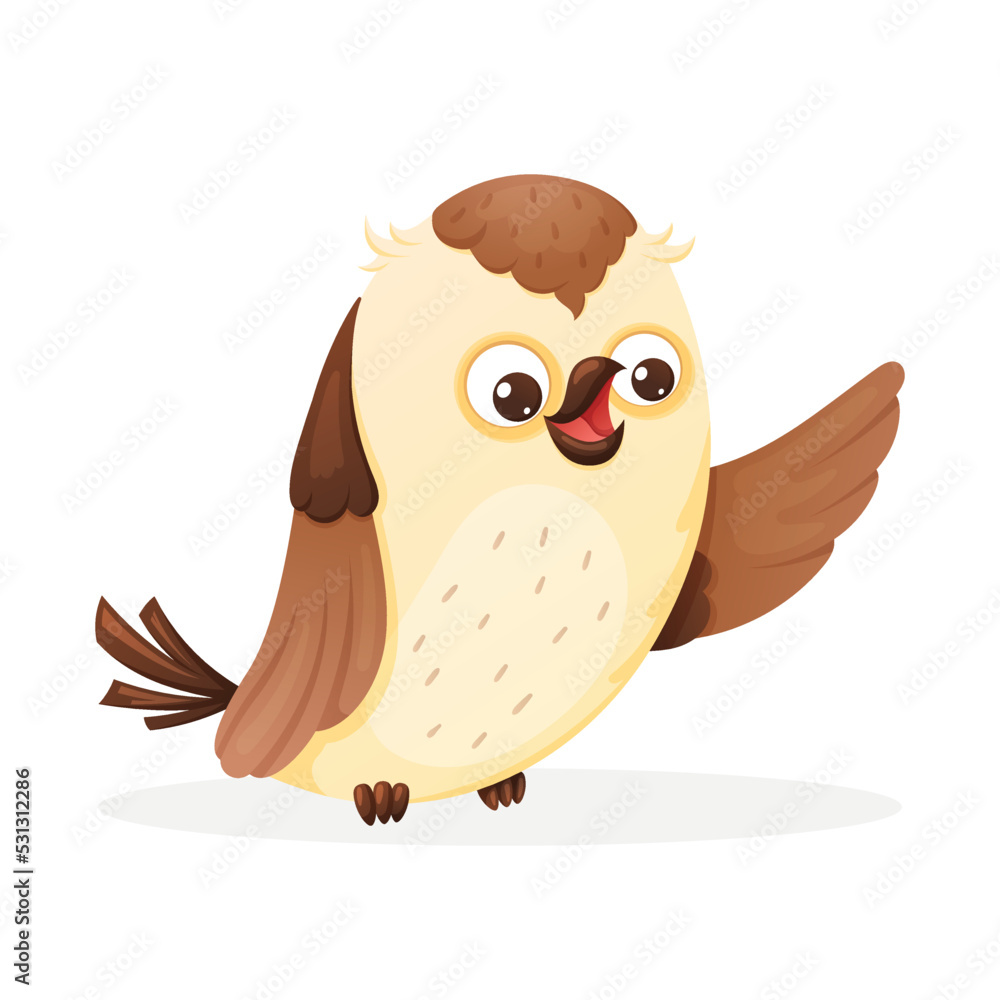 Cute wise owl, vector isolated cartoon bird illustration.