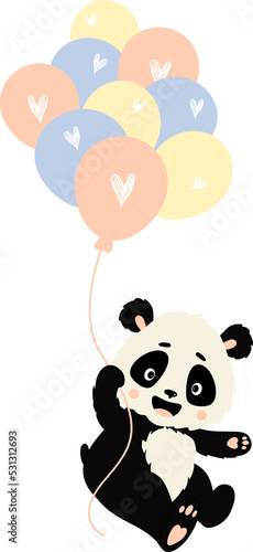 Fototapeta Naklejka Na Ścianę i Meble -  Cute panda flying on balloons