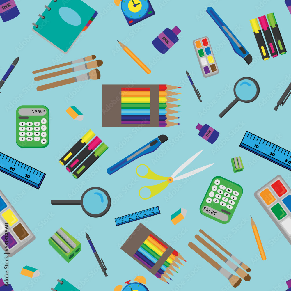 Bright vector seamless pattern with education and school icons Bright vector seamless pattern with education and school icons
