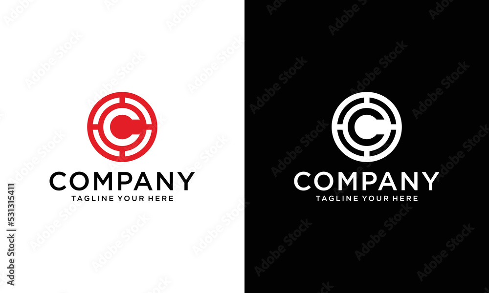 Monogram illusion letter C logo hipster, design element on a black and white background. Monogram illusion letter C logo hipster, design element on a black and white background.