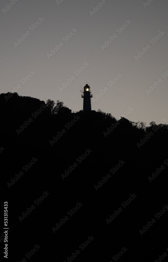 lighthouse on the mountain in silhouette