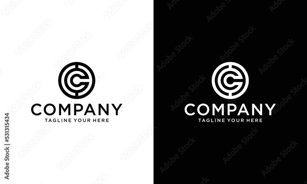 Monogram illusion letter C logo hipster, design element on a black and white background. Monogram illusion letter C logo hipster, design element on a black and white background.