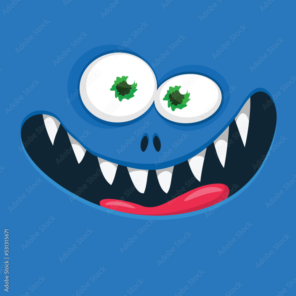 Obraz premium Funny cartoon monster face. Illustration of cute and happy alien creature expression