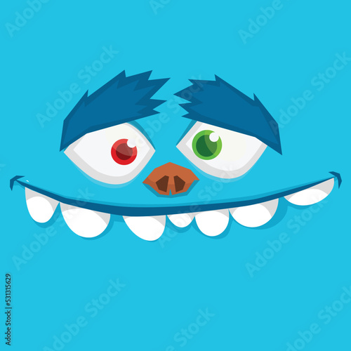 Funny cartoon monster face. Illustration of cute and happy alien creature expression