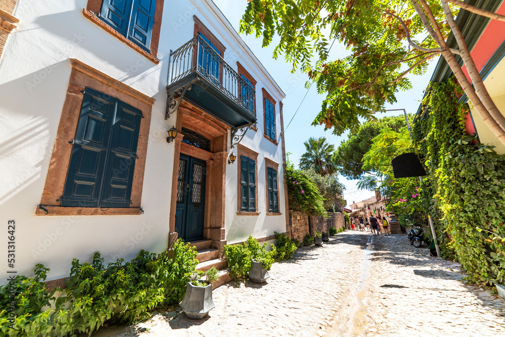CUNDA ISLAND (Alibey Island). Historical old Greek style colorful houses of Cunda. Ayvalik, Balikesir, Turkey. CUNDA ISLAND (Alibey Island). Historical old Greek style colorful houses of Cunda. Ayvalik, Balikesir, Turkey.