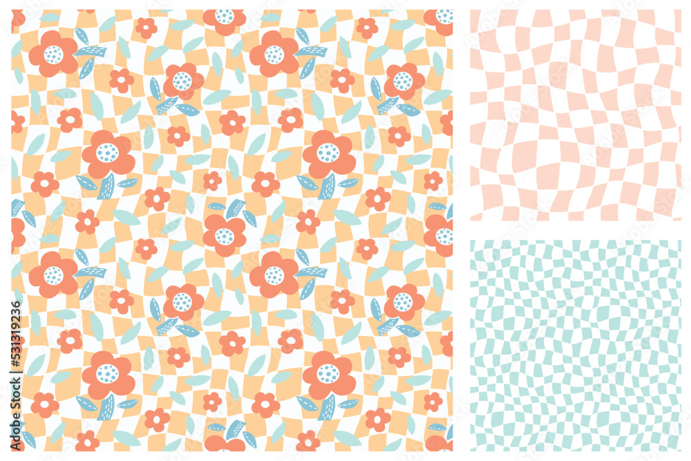 Set of floral seamless patterns in retro style. Vector illustration. Trendy design for any purpose. Set of floral seamless patterns in retro style. Vector illustration. Trendy design for any purpose.