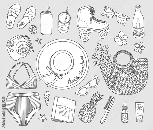 Collection of vector elements for summer beach holiday. Hello summer.