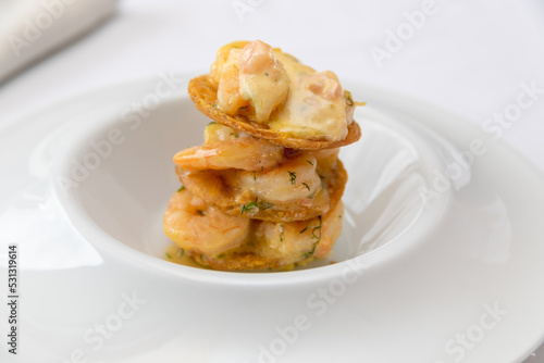 Typical colombian food, potato with shrimps
