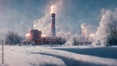 The electric thermal plant in winter, Digital Generate Image