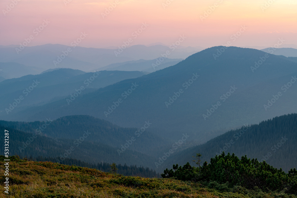 Beautiful tranquil evening high in the mountains