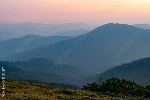 Beautiful tranquil evening high in the mountains