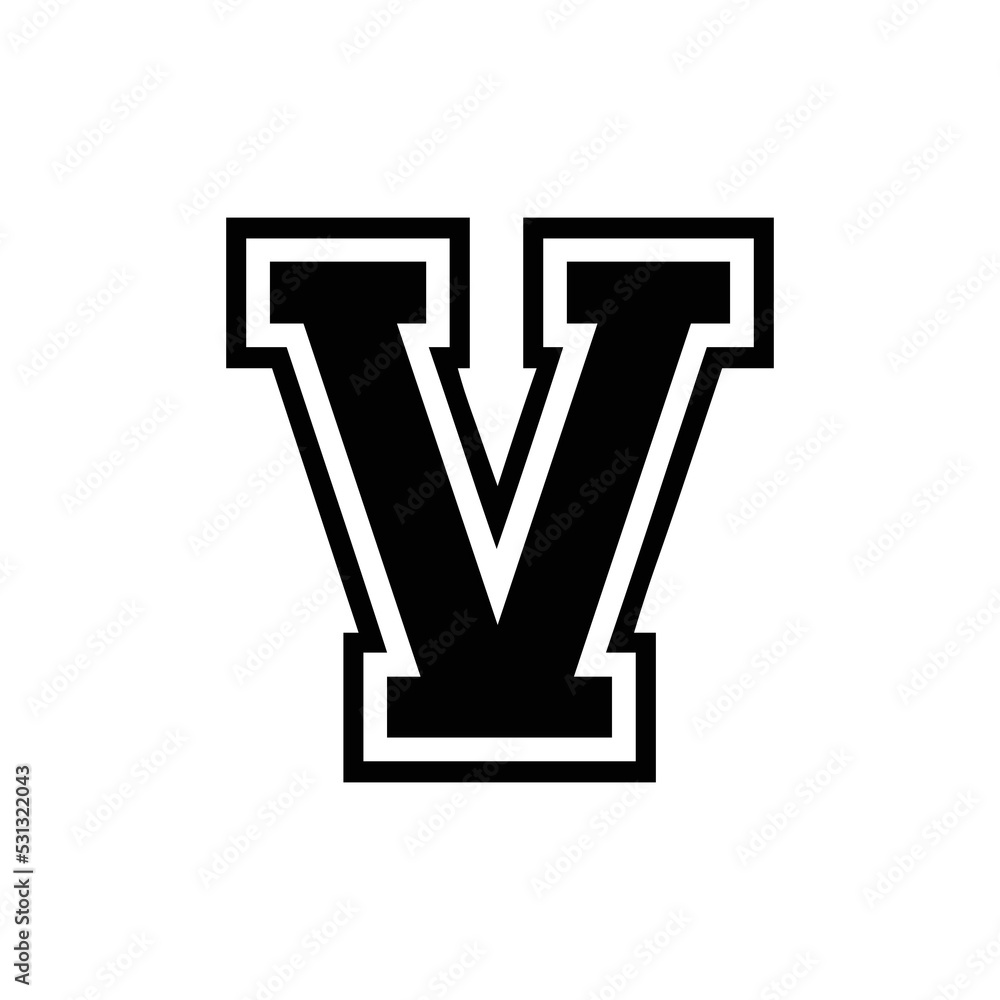 College Varsity Alphabet V LOWER , Black alphabet vector, alphabet