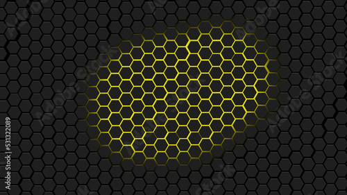 Yellow light end black hexagon