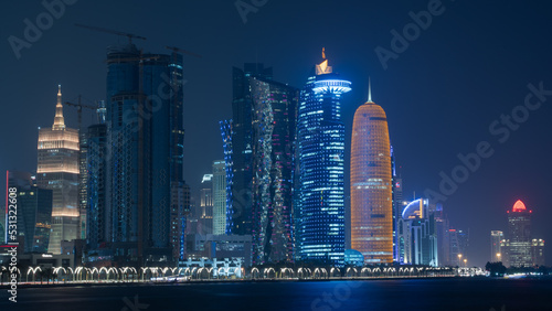 Coloruful skyline of Doha city center .
