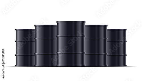 Black metal barrels with gasoline or oil vector illustration