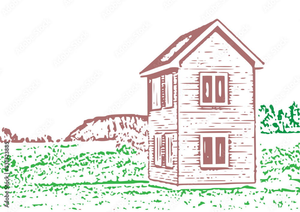 Odd house in the woods illustration design.house on the hill .