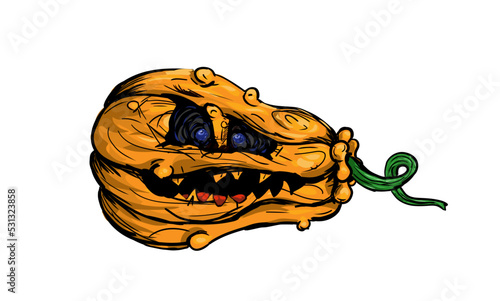 Cute Jack o' lantern pumpkin sketch. Hand-drawn Halloween vector illustration