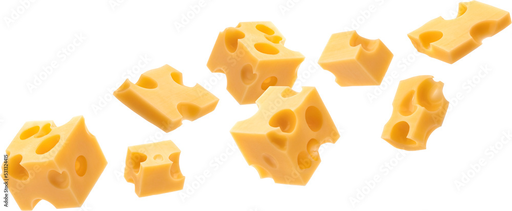 Fototapeta premium Swiss cheese cubes isolated