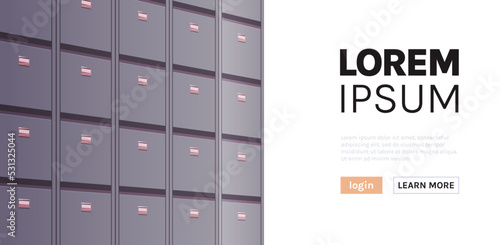 Office cabinet and document data archive storage folders for files business administration concept flat vector illustration.